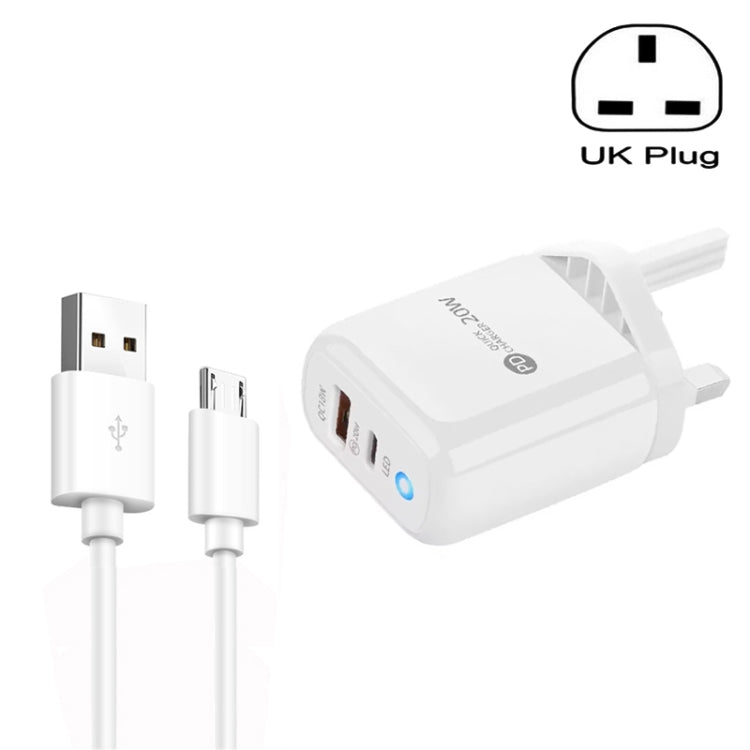 Caricabatterie USB Type-C e Micro USB con spina UK 20W