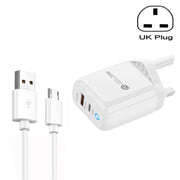 PD04 Type-C + USB Caricabatteria per telefono cellulare con cavo da USB a micro USB, spina UK, UK Plug + USB to Micro USB Cable
