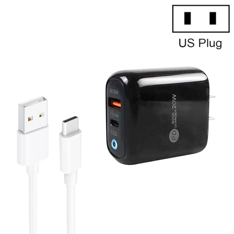 PD04 Type-C + USB Caricabatteria per telefono cellulare con cavo da USB a Type-C, spina americana, US Plug + USB to Type-C Cable