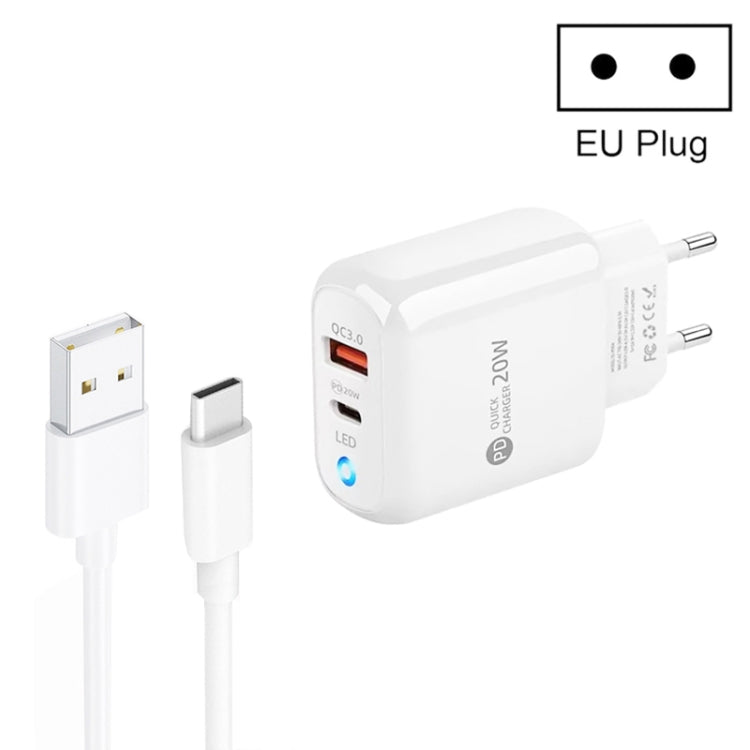 Caricabatterie USB + Type-C 20W con cavo 1 metro