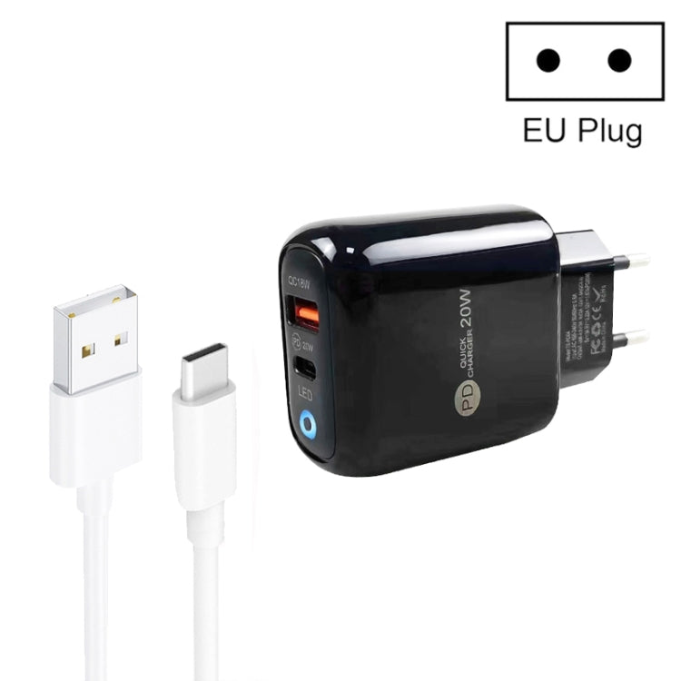 PD04 Type-C + USB Caricabatteria per telefono cellulare con cavo da USB a Type-C, spina europea, EU Plug + USB to Type-C Cable