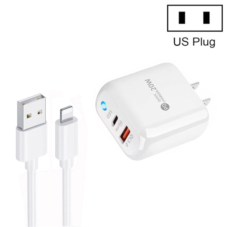 Caricabatterie per telefono cellulare PD04 Type-C + USB con cavo da USB a 8 pin, spina americana, US Plug + USB to 8 Pin Cable