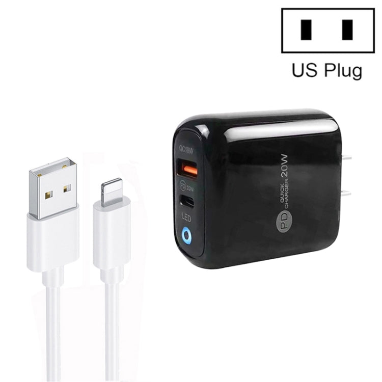 Caricabatterie per telefono cellulare PD04 Type-C + USB con cavo da USB a 8 pin, spina americana, US Plug + USB to 8 Pin Cable