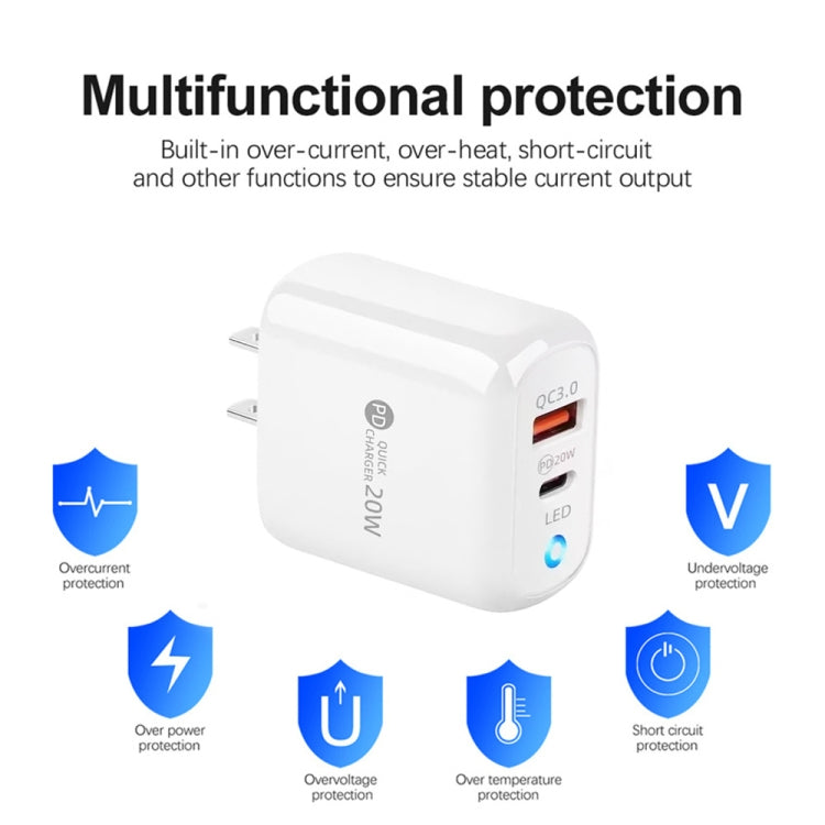 Caricabatterie per telefono cellulare PD04 Type-C + USB con cavo da USB a 8 pin, spina americana, US Plug + USB to 8 Pin Cable