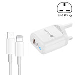 PD04 Type-C + USB Caricabatteria per telefono cellulare con cavo da Type-C a 8 pin, spina UK, UK Plug + Type-C to 8 Pin Cable