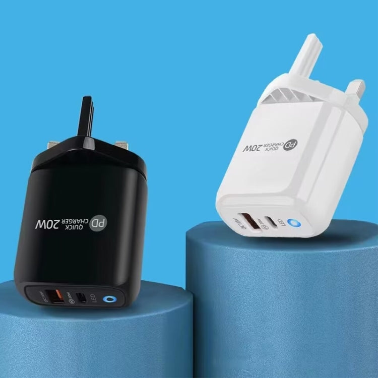 PD04 Type-C + USB Caricabatteria per telefono cellulare con cavo da Type-C a 8 pin, spina UK, UK Plug + Type-C to 8 Pin Cable