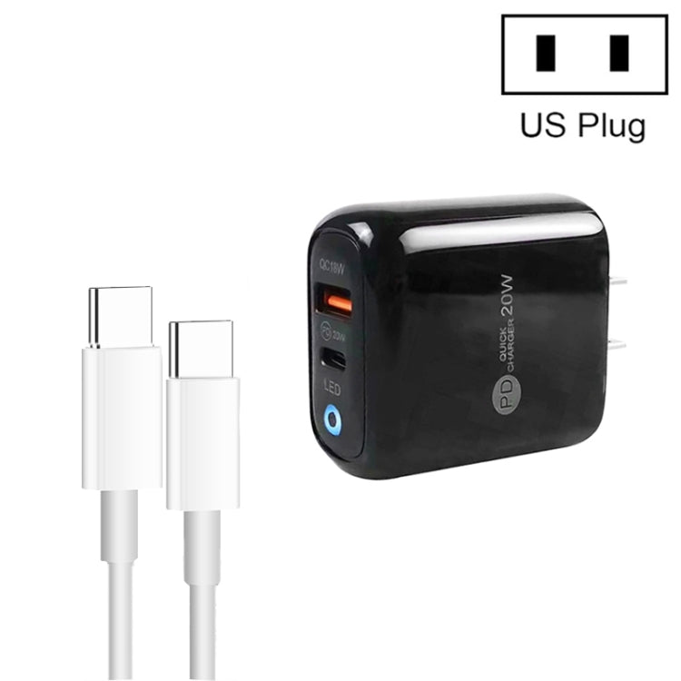 Caricabatterie Tipo C + USB con cavo Type-C 20W US Plug