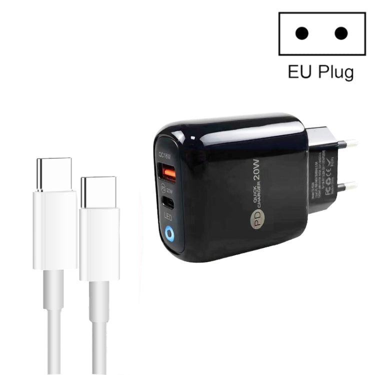 Caricabatterie Tipo-C + USB con cavo Type-C 20W EU