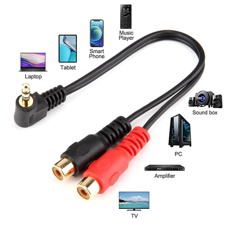 JUNSUNMAY Adattatore cavo audio stereo da gomito maschio da 3,5 mm a doppio RCA da 20 cm, 3.5mm Elbow to 2 RCA Female