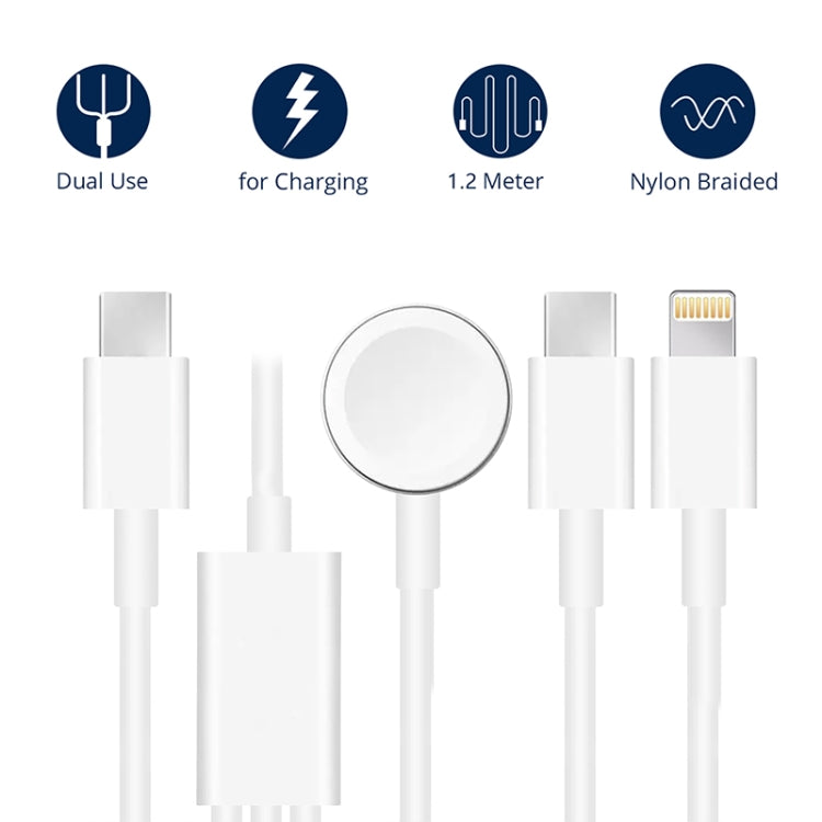 Per Apple Watch Series e telefoni con doppia presa di tipo C Cavo di ricarica magnetico USB 3 in 1 da 4 piedi/1,2 m, DS-XB020