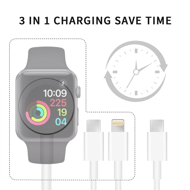 Per Apple Watch Series e telefoni con doppia presa di tipo C Cavo di ricarica magnetico USB 3 in 1 da 4 piedi/1,2 m, DS-XB020