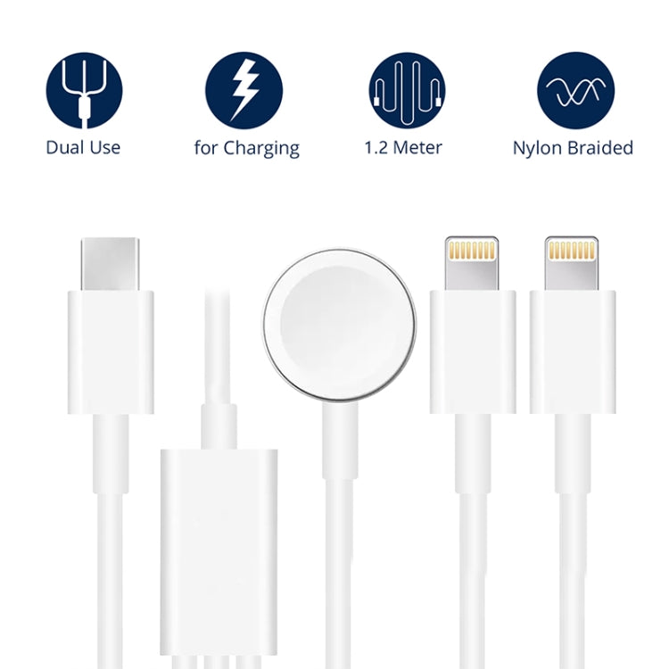 Per Apple Watch Series e iPhone 3 in 1 Cavo di ricarica magnetico Type-C da 4 piedi/1,2 m, DS-XB019