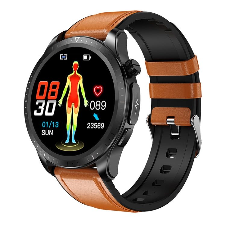 E420 Smart Watch con schermo a colori da 1,39 pollici, cinturino in pelle, supporto monitoraggio della frequenza cardiaca / monitoraggio della pressione sanguigna