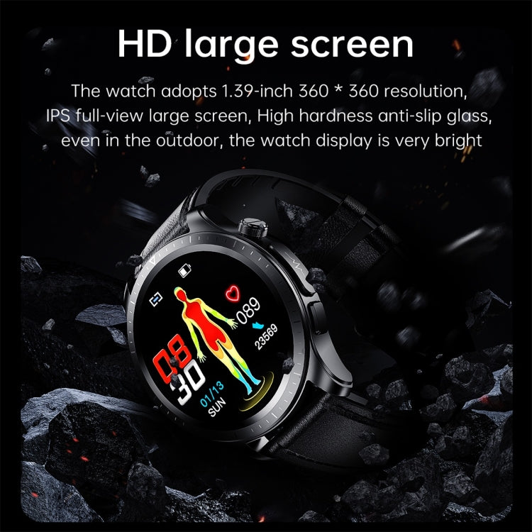 E420 Smart Watch con schermo a colori da 1,39 pollici, cinturino in pelle, supporto monitoraggio della frequenza cardiaca / monitoraggio della pressione sanguigna