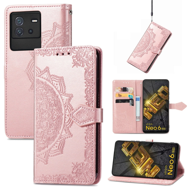 Custodia per telefono in pelle goffrata fiore mandala, For Google Pixel 7A, For vivo iQOO Neo 6