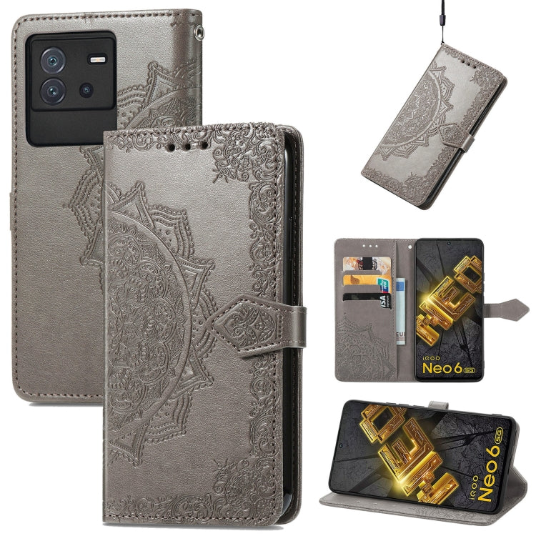 Custodia per telefono in pelle goffrata fiore mandala, For Google Pixel 7A, For vivo iQOO Neo 6