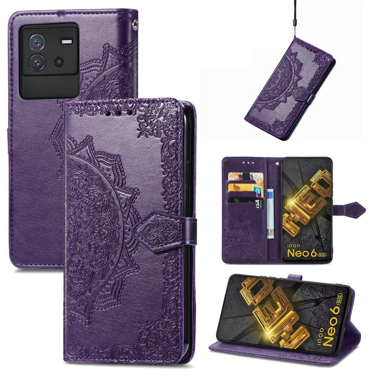 Custodia per telefono in pelle goffrata fiore mandala, For Google Pixel 7A, For vivo iQOO Neo 6