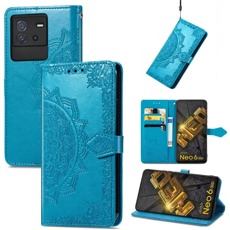 Custodia per telefono in pelle goffrata fiore mandala, For Google Pixel 7A, For vivo iQOO Neo 6