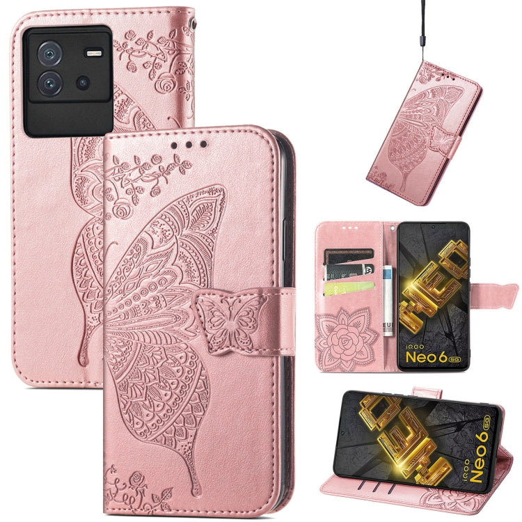 Custodia per telefono in pelle goffrata farfalla amore fiore, For vivo iQOO Neo 6, For ZTE Blade V40s, For Google Pixel 7A