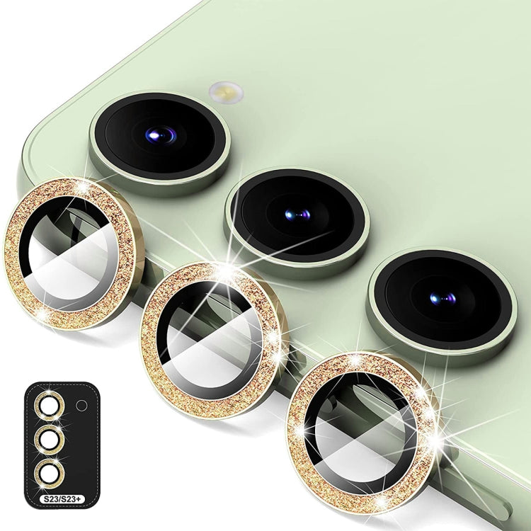 Per Samsung Galaxy S23 5G / S23 + 5G ENKAY 9H Obiettivo fotocamera posteriore Glitter Anello in lega di alluminio Pellicola in vetro temperato, For Samsung Galaxy S23 5G / S23+ 5G