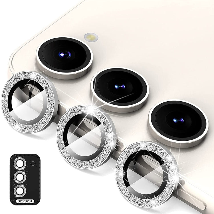 Per Samsung Galaxy S23 5G / S23 + 5G ENKAY 9H Obiettivo fotocamera posteriore Glitter Anello in lega di alluminio Pellicola in vetro temperato, For Samsung Galaxy S23 5G / S23+ 5G