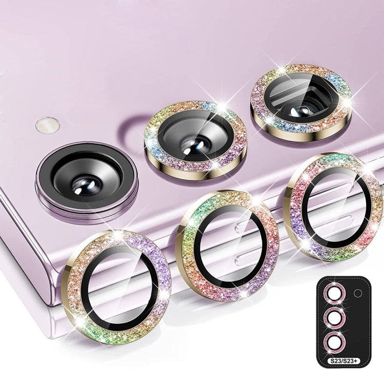 Per Samsung Galaxy S23 5G / S23 + 5G ENKAY 9H Obiettivo fotocamera posteriore Glitter Anello in lega di alluminio Pellicola in vetro temperato, For Samsung Galaxy S23 5G / S23+ 5G