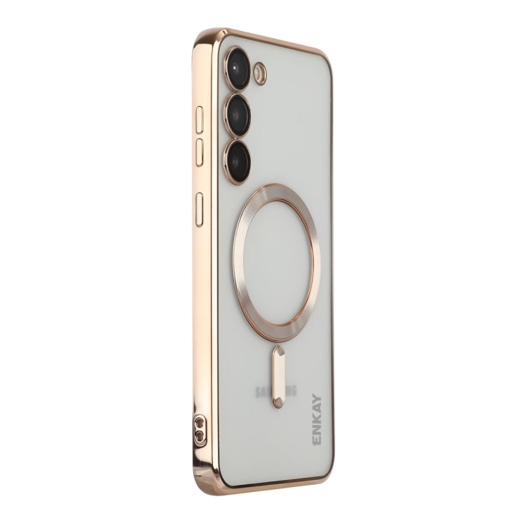 Per Samsung Galaxy S23 ENKAY Magnete Hat-Prince Custodia trasparente sottile Custodia protettiva antiurto elettrolitica per fotocamera, For Samsung Galaxy S23 5G