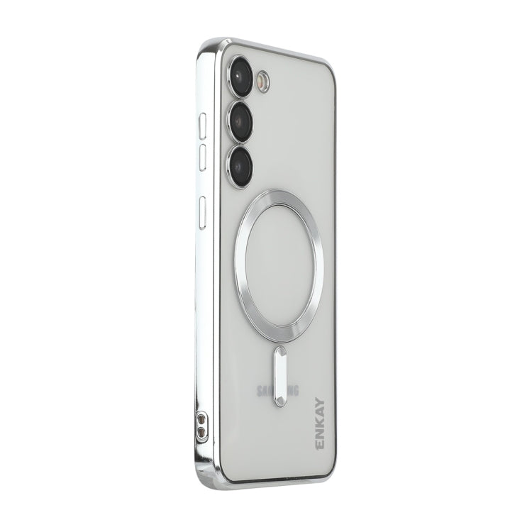 Per Samsung Galaxy S23 ENKAY Magnete Hat-Prince Custodia trasparente sottile Custodia protettiva antiurto elettrolitica per fotocamera, For Samsung Galaxy S23 5G