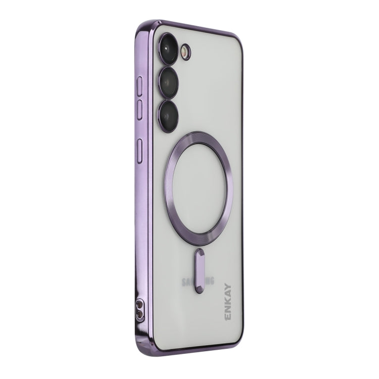 Per Samsung Galaxy S23 ENKAY Magnete Hat-Prince Custodia trasparente sottile Custodia protettiva antiurto elettrolitica per fotocamera, For Samsung Galaxy S23 5G