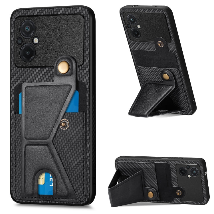 Custodia per cellulare con porta carte di credito in fibra di carbonio, For OPPO A57 4G, For OPPO Reno9, For OPPO Reno9 Pro+, For Xiaomi Poco M5 4G