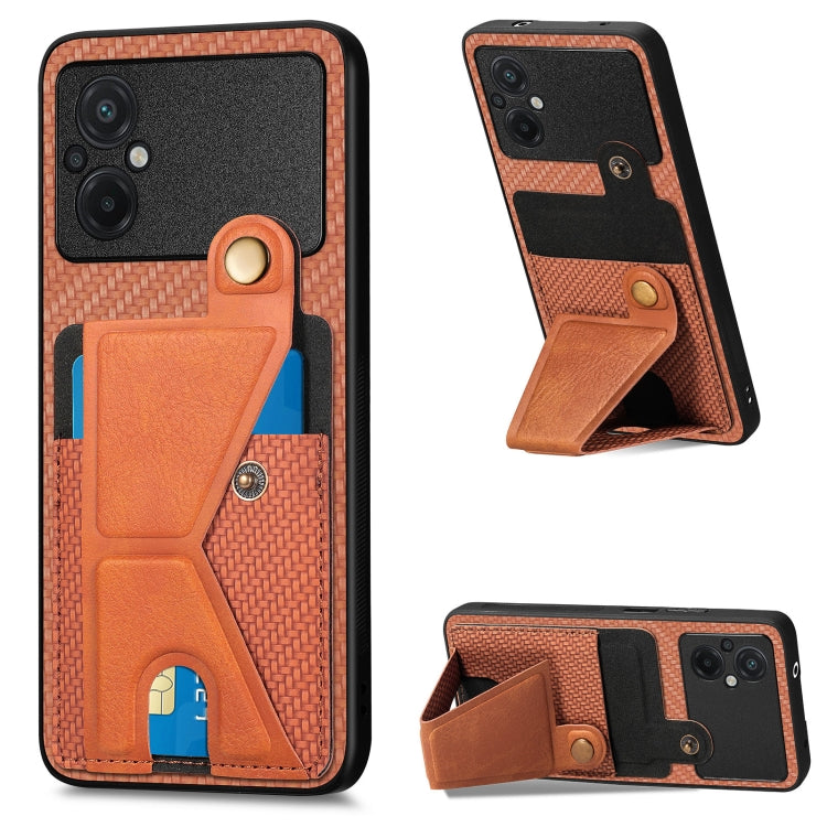 Custodia per cellulare con porta carte di credito in fibra di carbonio, For OPPO A57 4G, For OPPO Reno9, For OPPO Reno9 Pro+, For Xiaomi Poco M5 4G