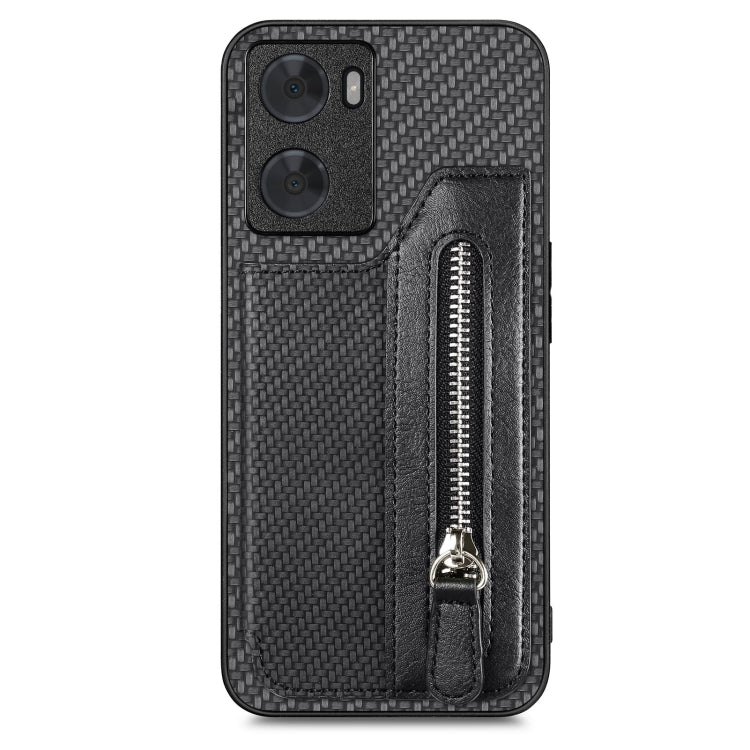 Custodia per telefono a portafoglio con cerniera lampo in fibra di carbonio, For OPPO A57 4G, For OPPO Reno9, For OPPO Reno9 Pro+, For Xiaomi Poco M5 4G