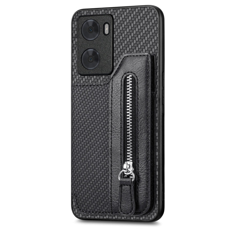 Custodia per telefono a portafoglio con cerniera lampo in fibra di carbonio, For OPPO A57 4G, For OPPO Reno9, For OPPO Reno9 Pro+, For Xiaomi Poco M5 4G