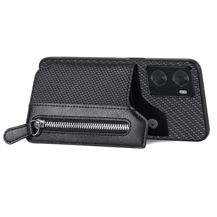 Custodia per telefono a portafoglio con cerniera lampo in fibra di carbonio, For OPPO A57 4G, For OPPO Reno9, For OPPO Reno9 Pro+, For Xiaomi Poco M5 4G
