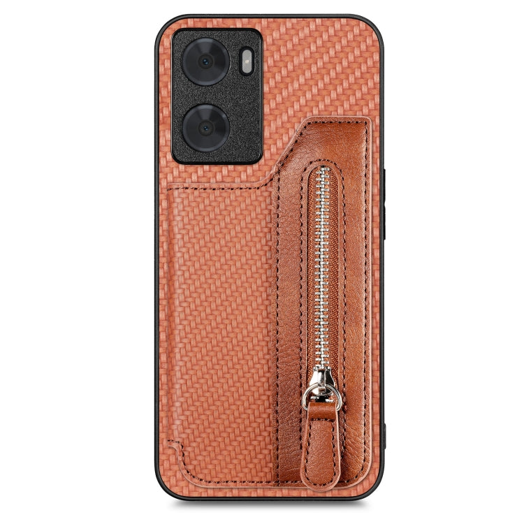 Custodia per telefono a portafoglio con cerniera lampo in fibra di carbonio, For OPPO A57 4G, For OPPO Reno9, For OPPO Reno9 Pro+, For Xiaomi Poco M5 4G