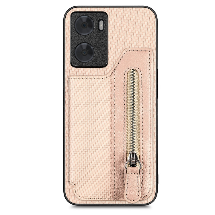 Custodia per telefono a portafoglio con cerniera lampo in fibra di carbonio, For OPPO A57 4G, For OPPO Reno9, For OPPO Reno9 Pro+, For Xiaomi Poco M5 4G