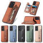 Custodia per telefono a portafoglio con cerniera lampo in fibra di carbonio, For OPPO A57 4G, For OPPO Reno9, For OPPO Reno9 Pro+, For Xiaomi Poco M5 4G