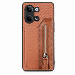 Custodia per telefono a portafoglio con cerniera lampo in fibra di carbonio, For OPPO A57 4G, For OPPO Reno9, For OPPO Reno9 Pro+, For Xiaomi Poco M5 4G