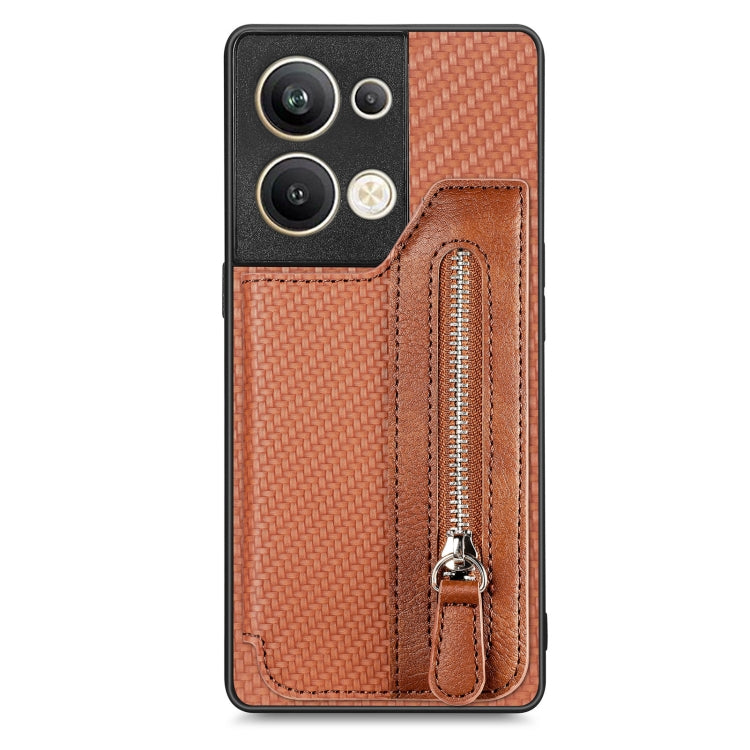 Custodia per telefono a portafoglio con cerniera lampo in fibra di carbonio, For OPPO A57 4G, For OPPO Reno9, For OPPO Reno9 Pro+, For Xiaomi Poco M5 4G