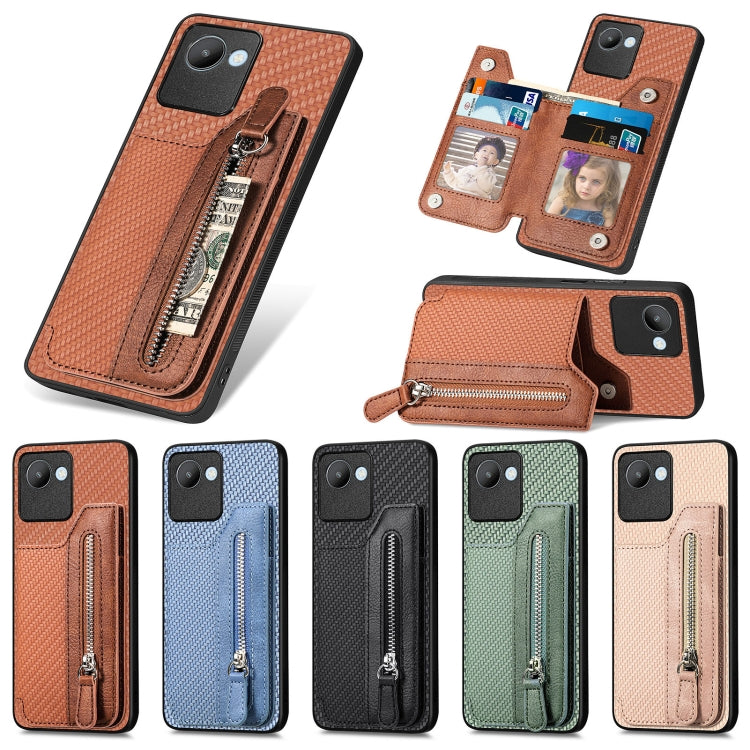 Custodia per telefono a portafoglio con cerniera lampo in fibra di carbonio, For Realme C30, For Xiaomi 13 Pro, For Xiaomi 13, For Google Pixel 7A