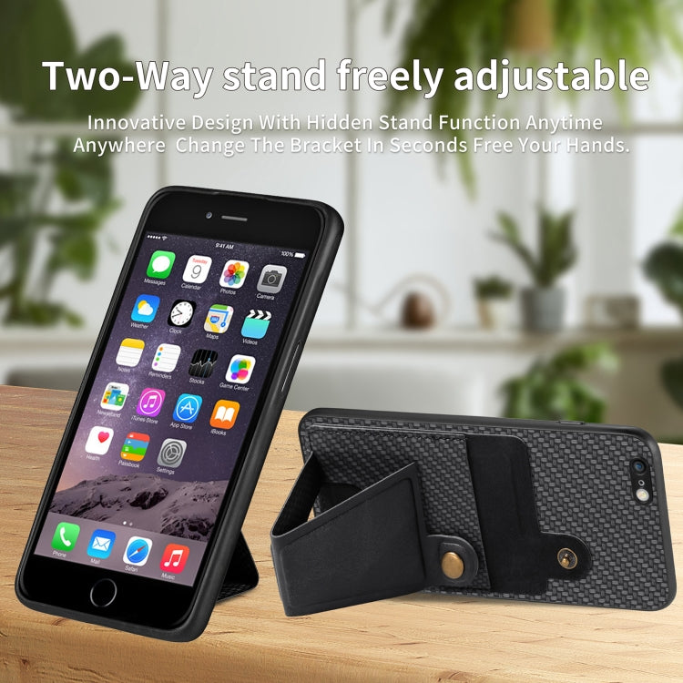 Portafoglio in fibra di carbonio Flip Card Custodia per telefono con supporto a forma di K, For iPhone 6 / 6s, For iPhone 6 Plus / 6s Plus, For iPhone SE 2022 / 2020 / 7 / 8, For iPhone 7 Plus / 8 Plus