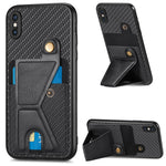 Portafoglio in fibra di carbonio Flip Card Custodia per telefono con supporto a forma di K, For iPhone X / XS, For iPhone XR, For iPhone XS Max, For iPhone 11