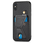 Portafoglio in fibra di carbonio Flip Card Custodia per telefono con supporto a forma di K, For iPhone X / XS, For iPhone XR, For iPhone XS Max, For iPhone 11