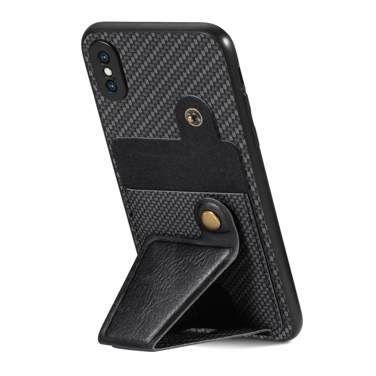 Portafoglio in fibra di carbonio Flip Card Custodia per telefono con supporto a forma di K, For iPhone X / XS, For iPhone XR, For iPhone XS Max, For iPhone 11