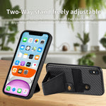 Portafoglio in fibra di carbonio Flip Card Custodia per telefono con supporto a forma di K, For iPhone X / XS, For iPhone XR, For iPhone XS Max, For iPhone 11