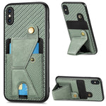 Portafoglio in fibra di carbonio Flip Card Custodia per telefono con supporto a forma di K, For iPhone X / XS, For iPhone XR, For iPhone XS Max, For iPhone 11