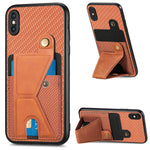 Portafoglio in fibra di carbonio Flip Card Custodia per telefono con supporto a forma di K, For iPhone X / XS, For iPhone XR, For iPhone XS Max, For iPhone 11