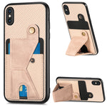 Portafoglio in fibra di carbonio Flip Card Custodia per telefono con supporto a forma di K, For iPhone X / XS, For iPhone XR, For iPhone XS Max, For iPhone 11