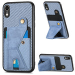 Portafoglio in fibra di carbonio Flip Card Custodia per telefono con supporto a forma di K, For iPhone X / XS, For iPhone XR, For iPhone XS Max, For iPhone 11