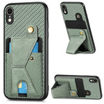 Portafoglio in fibra di carbonio Flip Card Custodia per telefono con supporto a forma di K, For iPhone X / XS, For iPhone XR, For iPhone XS Max, For iPhone 11